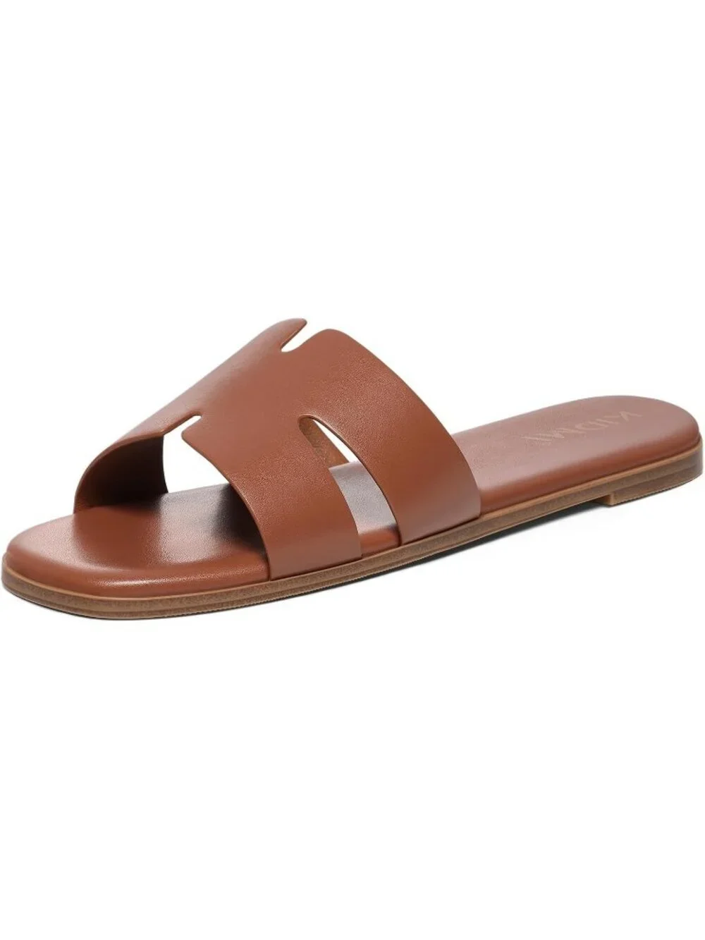 Women's Slip On Dressy Flat Sandals Brown Open Toe Casual Summer Slides